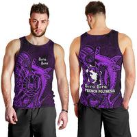 French Polynesia Bora Bora Men Tank Top Polynesian Shark Tattoo With Hibiscus Purple Version LT14 - Polynesian Pride