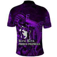 French Polynesia Bora Bora Polo Shirt Polynesian Shark Tattoo With Hibiscus Purple Version LT14 - Polynesian Pride