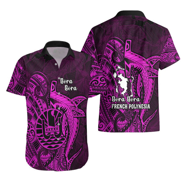 French Polynesia Tahiti Long Sleeve Shirt Polynesian Shark Tattoo With Hibiscus Pink Version LT14