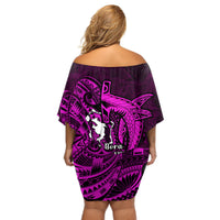 French Polynesia Bora Bora Off Shoulder Short Dress Polynesian Shark Tattoo With Hibiscus Pink Version LT14 - Polynesian Pride