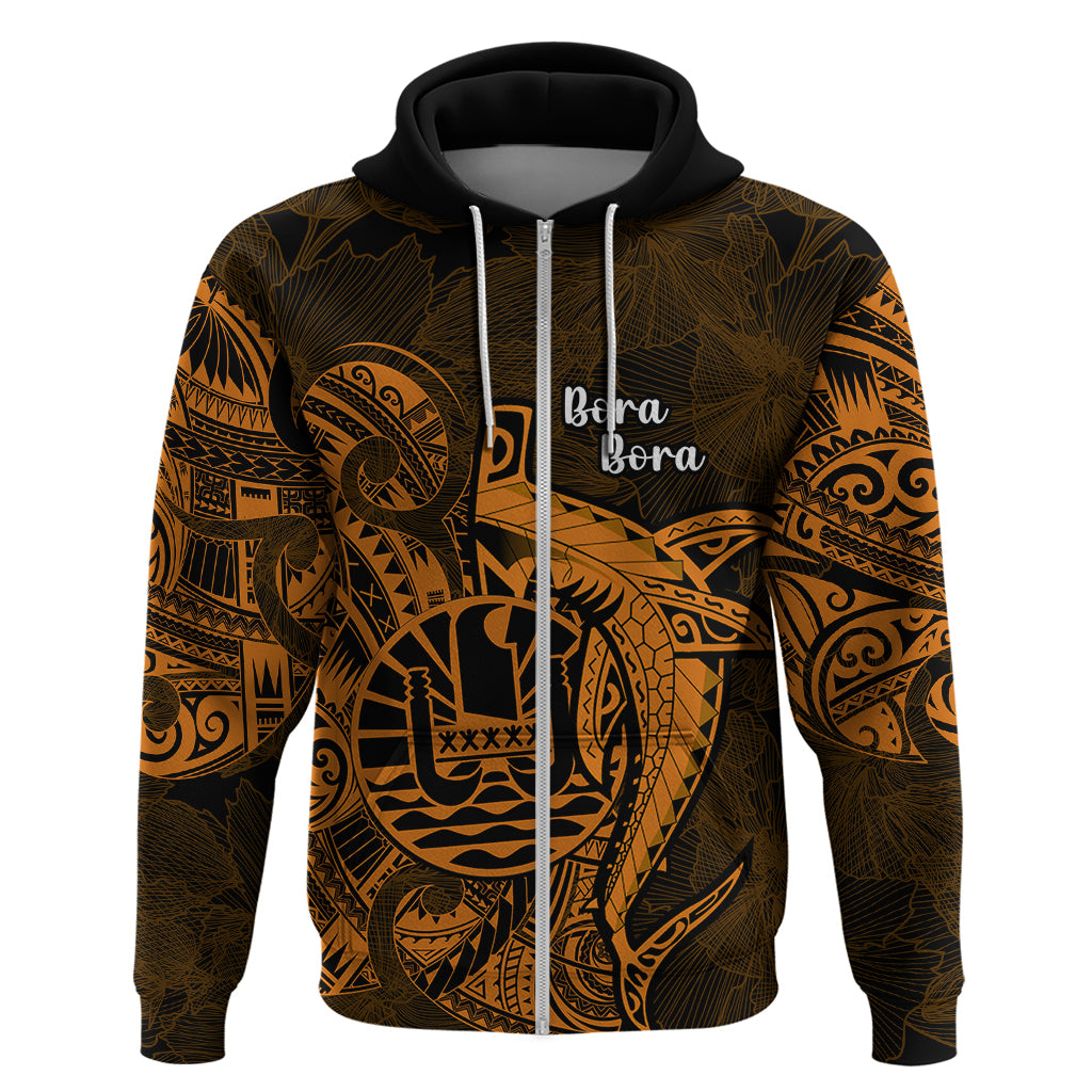 French Polynesia Bora Bora Hoodie Polynesian Shark Tattoo With Hibiscus Red Version LT14 Zip Hoodie Gold - Polynesian Pride
