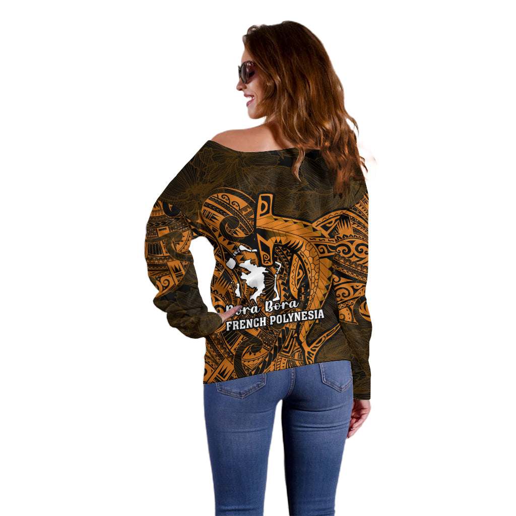 French Polynesia Bora Bora Off Shoulder Sweater Polynesian Shark Tattoo With Hibiscus Red Version LT14 - Polynesian Pride