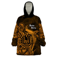 French Polynesia Bora Bora Wearable Blanket Hoodie Polynesian Shark Tattoo With Hibiscus Red Version LT14 One Size Gold - Polynesian Pride