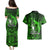 French Polynesia Bora Bora Couples Matching Puletasi Dress and Hawaiian Shirt Polynesian Shark Tattoo With Hibiscus Green Version LT14 - Polynesian Pride
