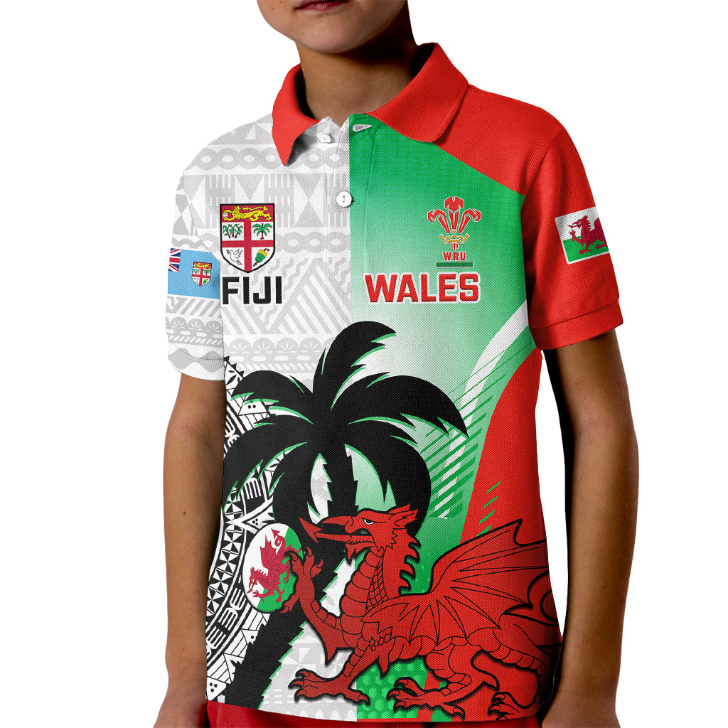 Fiji And Wales Rugby Kid Polo Shirt 2023 World Cup Cymru Fijian Together LT14 Kid Red - Polynesian Pride