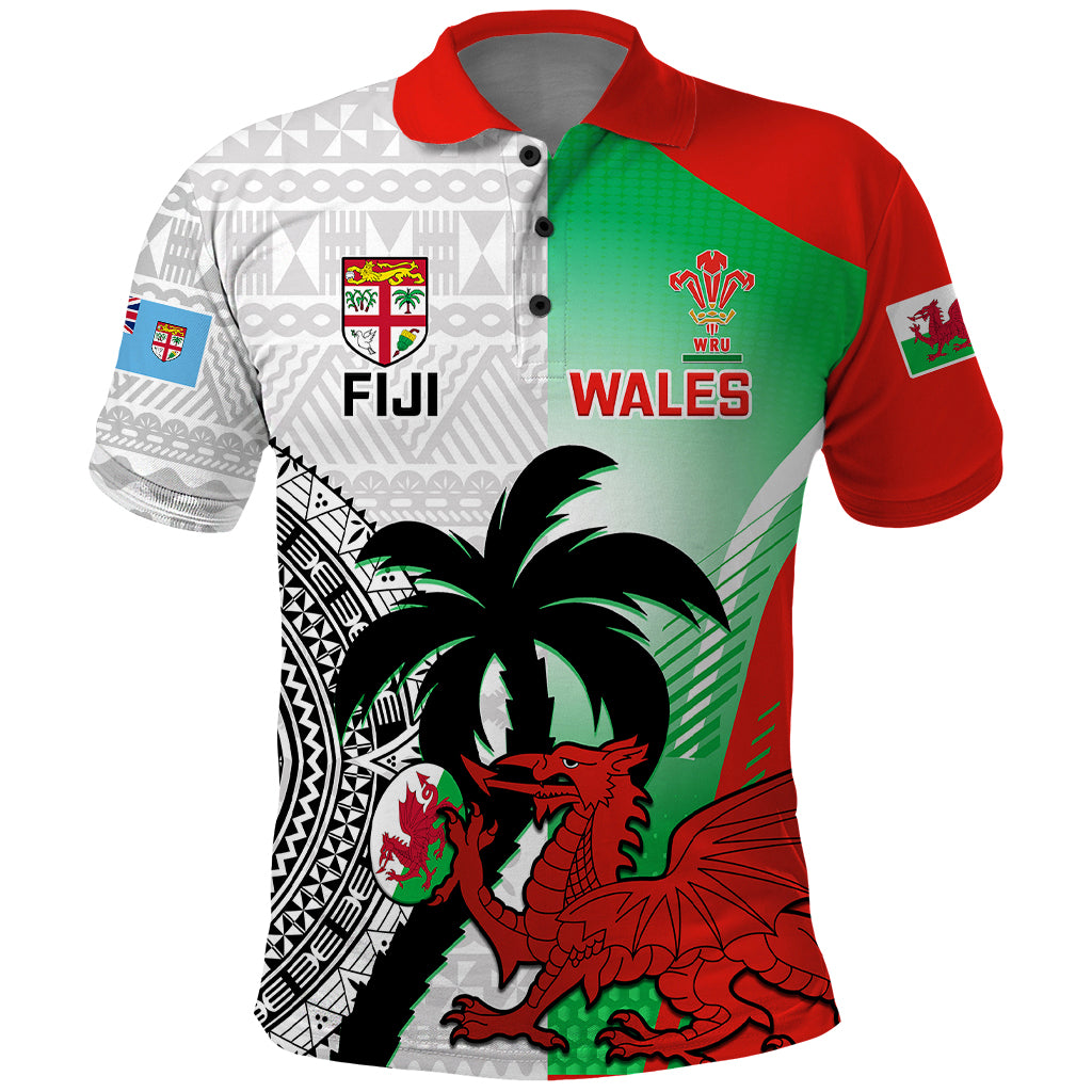 Custom Fiji And Wales Rugby Polo Shirt 2023 World Cup Cymru Fijian Together LT14 Red - Polynesian Pride