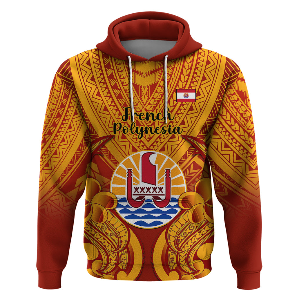 Personalised French Polynesia Hoodie Coat Of Arms With Polynesian Plumeria LT14 Red - Polynesian Pride