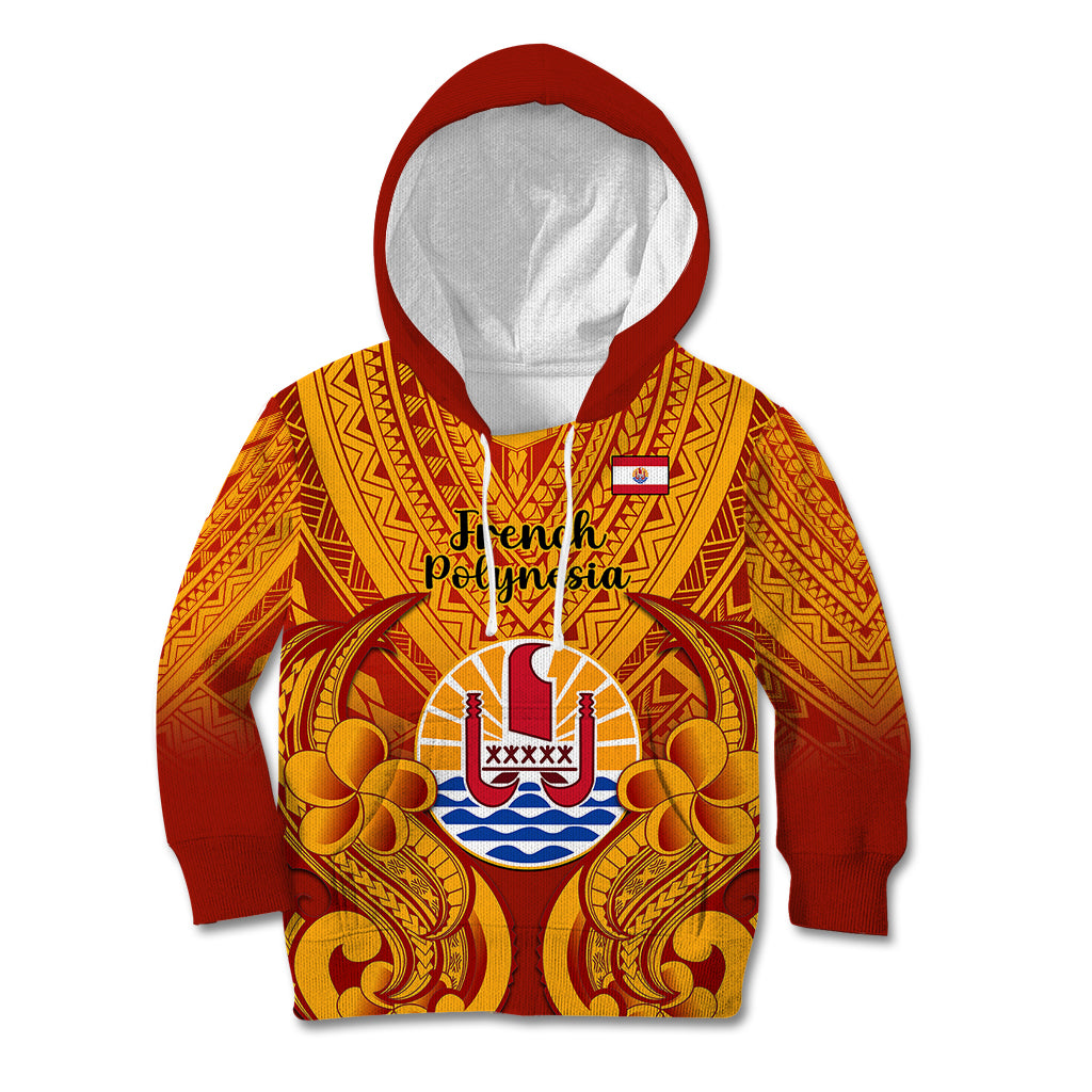 Personalised French Polynesia Kid Hoodie Coat Of Arms With Polynesian Plumeria LT14 Hoodie Red - Polynesian Pride