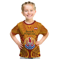 Personalised French Polynesia Kid T Shirt Coat Of Arms With Polynesian Plumeria LT14 Red - Polynesian Pride