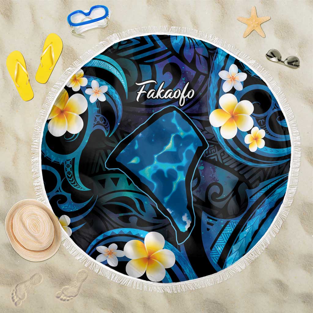 Tokelau Fakaofo Atoll Beach Blanket Polynesian Tattoo Plumeria With Map LT14 One Size 150cm Blue - Polynesian Pride
