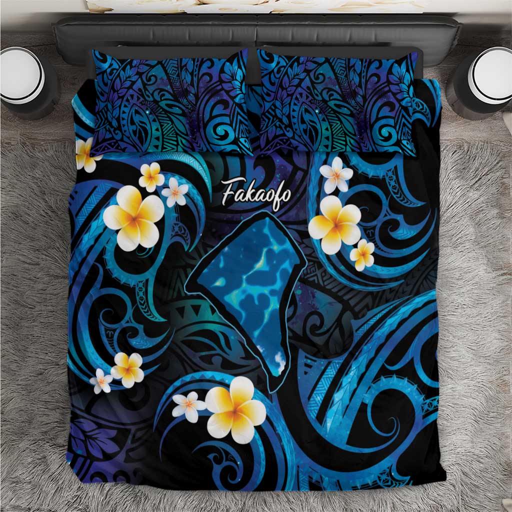 Tokelau Fakaofo Atoll Bedding Set Polynesian Tattoo Plumeria With Map LT14 Blue - Polynesian Pride