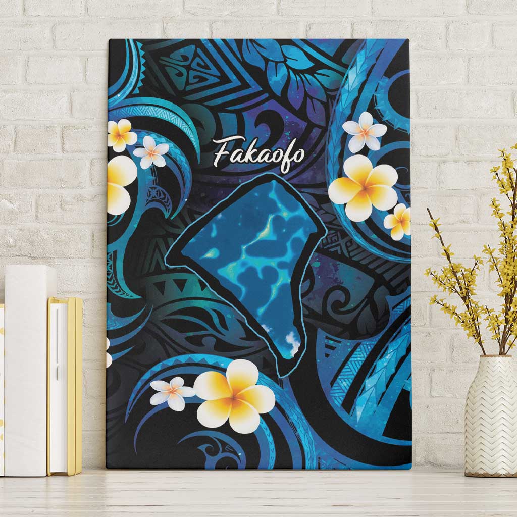Tokelau Fakaofo Atoll Canvas Wall Art Polynesian Tattoo Plumeria With Map LT14 Without Frame Blue - Polynesian Pride