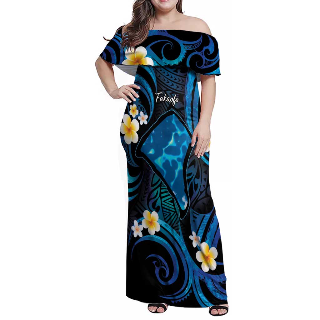 Tokelau Fakaofo Atoll Family Matching Off Shoulder Maxi Dress and Hawaiian Shirt Polynesian Tattoo Plumeria With Map