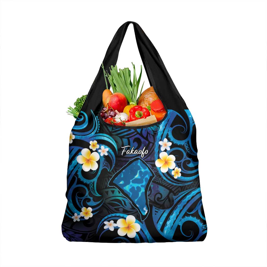 Tokelau Fakaofo Atoll Grocery Bag Polynesian Tattoo Plumeria With Map LT14 1-pack One Size Blue - Polynesian Pride