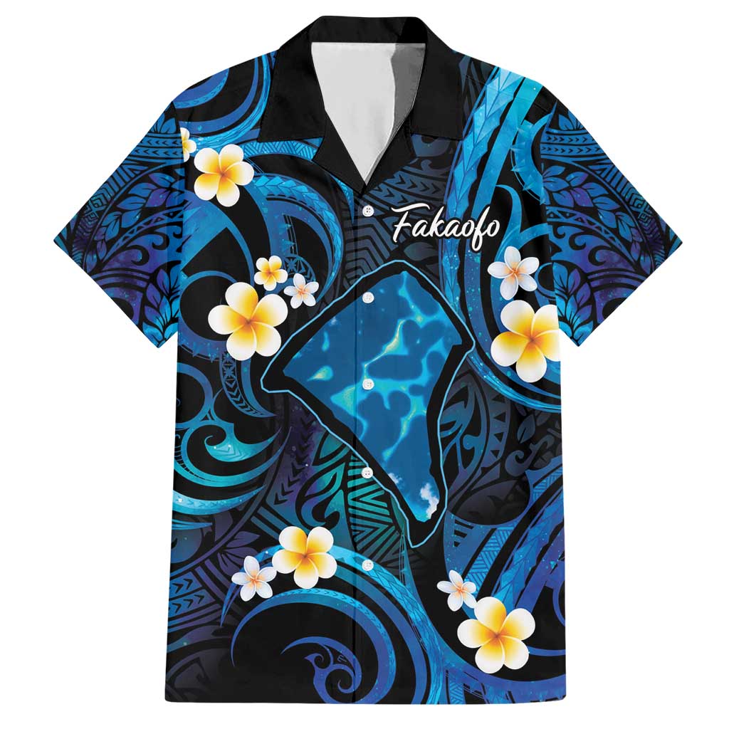 Tokelau Fakaofo Atoll Hawaiian Shirt Polynesian Tattoo Plumeria With Map LT14 Blue - Polynesian Pride