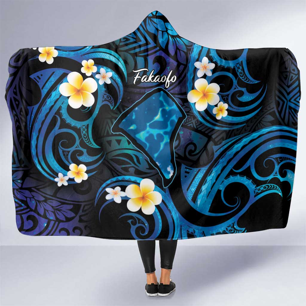 Tokelau Fakaofo Atoll Hooded Blanket Polynesian Tattoo Plumeria With Map LT14 One Size Blue - Polynesian Pride