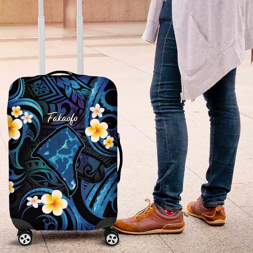 Tokelau Fakaofo Atoll Luggage Cover Polynesian Tattoo Plumeria With Map LT14 Blue - Polynesian Pride