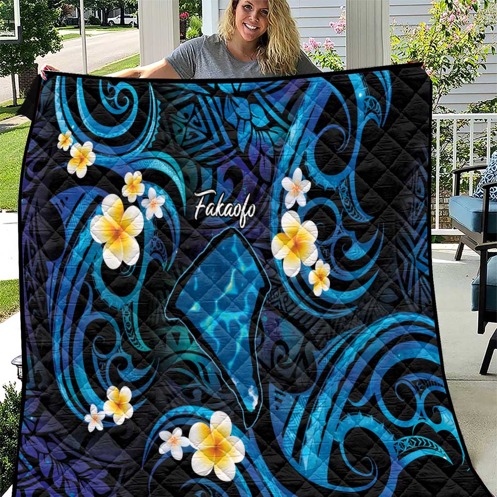 Tokelau Fakaofo Atoll Quilt Polynesian Tattoo Plumeria With Map LT14 Blue - Polynesian Pride