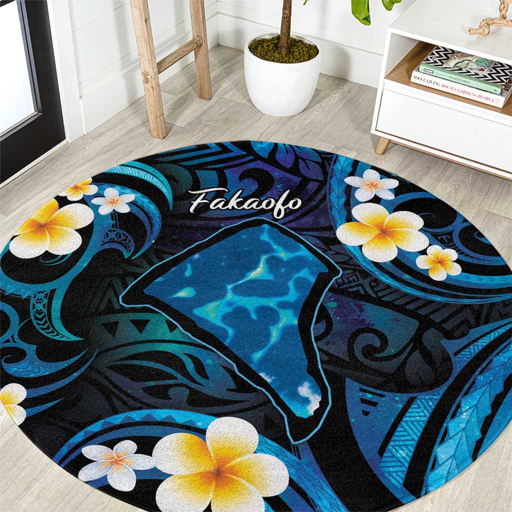 Tokelau Fakaofo Atoll Round Carpet Polynesian Tattoo Plumeria With Map LT14 Blue - Polynesian Pride