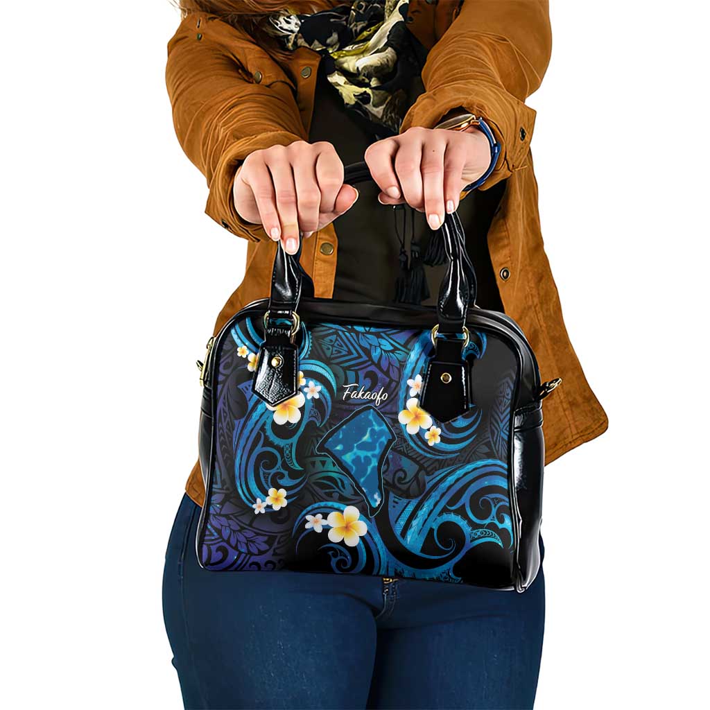 Tokelau Fakaofo Atoll Shoulder Handbag Polynesian Tattoo Plumeria With Map LT14 One Size Blue - Polynesian Pride