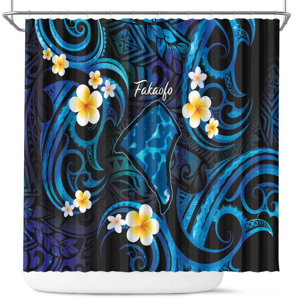 Tokelau Fakaofo Atoll Shower Curtain Polynesian Tattoo Plumeria With Map LT14 Blue - Polynesian Pride