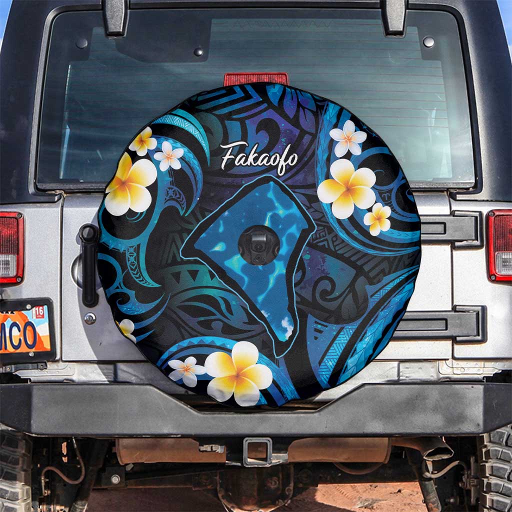 Tokelau Fakaofo Atoll Spare Tire Cover Polynesian Tattoo Plumeria With Map LT14 Blue - Polynesian Pride