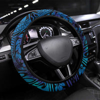 Tokelau Fakaofo Atoll Steering Wheel Cover Polynesian Tattoo Plumeria With Map LT14 Universal Fit Blue - Polynesian Pride