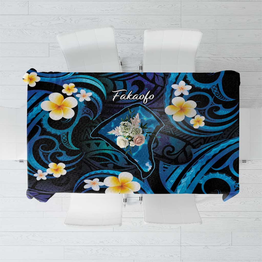 Tokelau Fakaofo Atoll Tablecloth Polynesian Tattoo Plumeria With Map LT14 Blue - Polynesian Pride