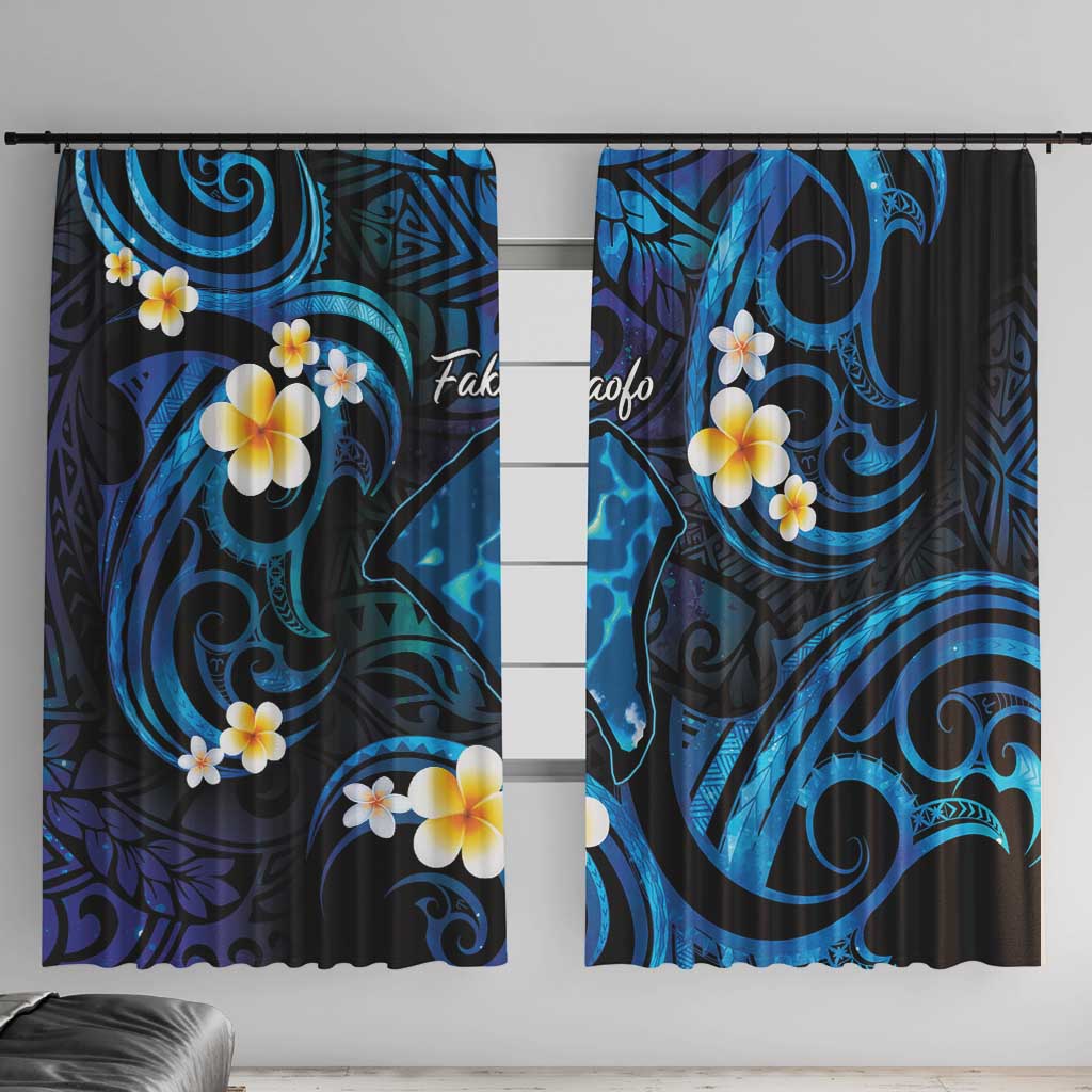 Tokelau Fakaofo Atoll Window Curtain Polynesian Tattoo Plumeria With Map LT14 With Hooks Blue - Polynesian Pride