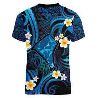 Tokelau Fakaofo Atoll Women V-Neck T-Shirt Polynesian Tattoo Plumeria With Map