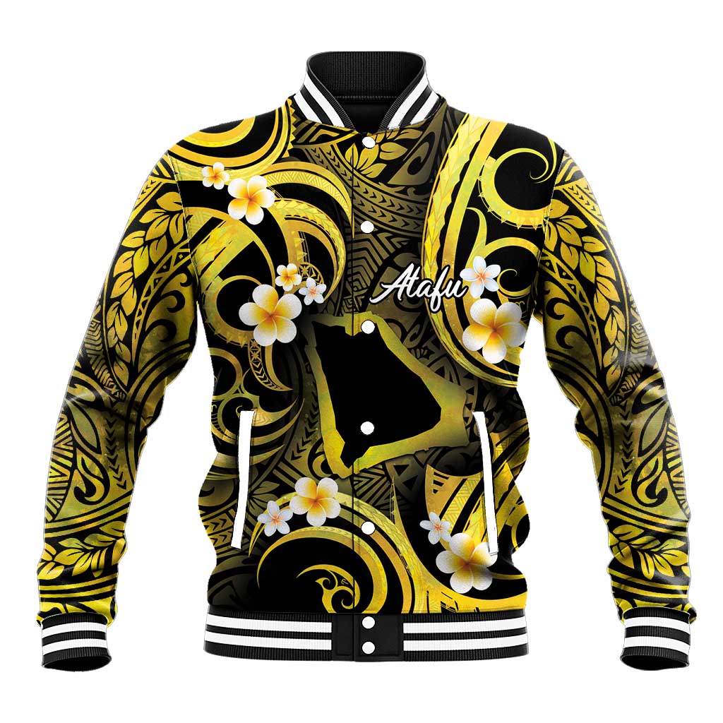 Tokelau Atafu Atoll Baseball Jacket Polynesian Tattoo Plumeria With Map LT14 Unisex Gold - Polynesian Pride