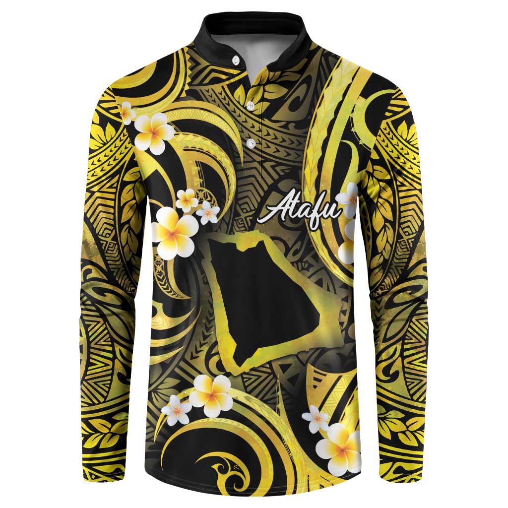 Tokelau Atafu Atoll Button Sweatshirt Polynesian Tattoo Plumeria With Map LT14 Gold - Polynesian Pride