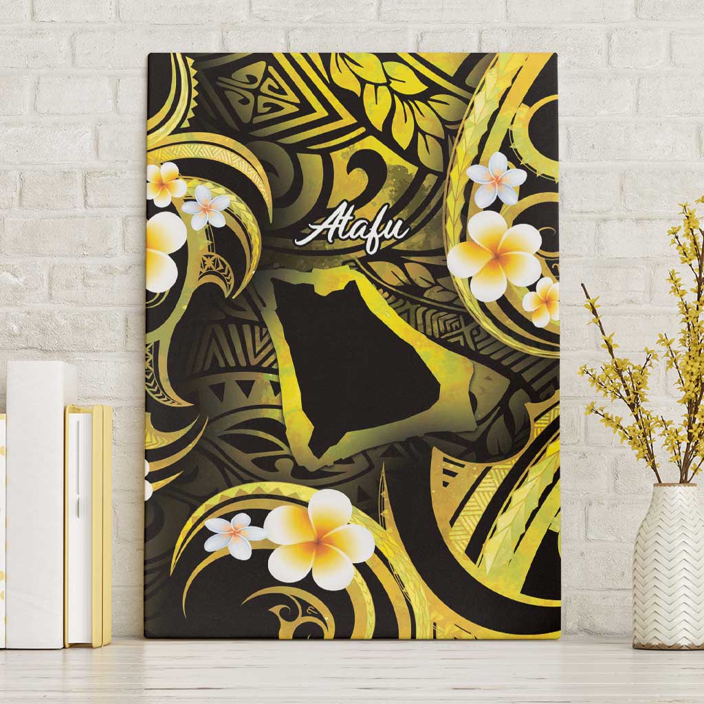 Tokelau Atafu Atoll Canvas Wall Art Polynesian Tattoo Plumeria With Map LT14 Without Frame Gold - Polynesian Pride