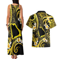 Tokelau Atafu Atoll Couples Matching Tank Maxi Dress and Hawaiian Shirt Polynesian Tattoo Plumeria With Map