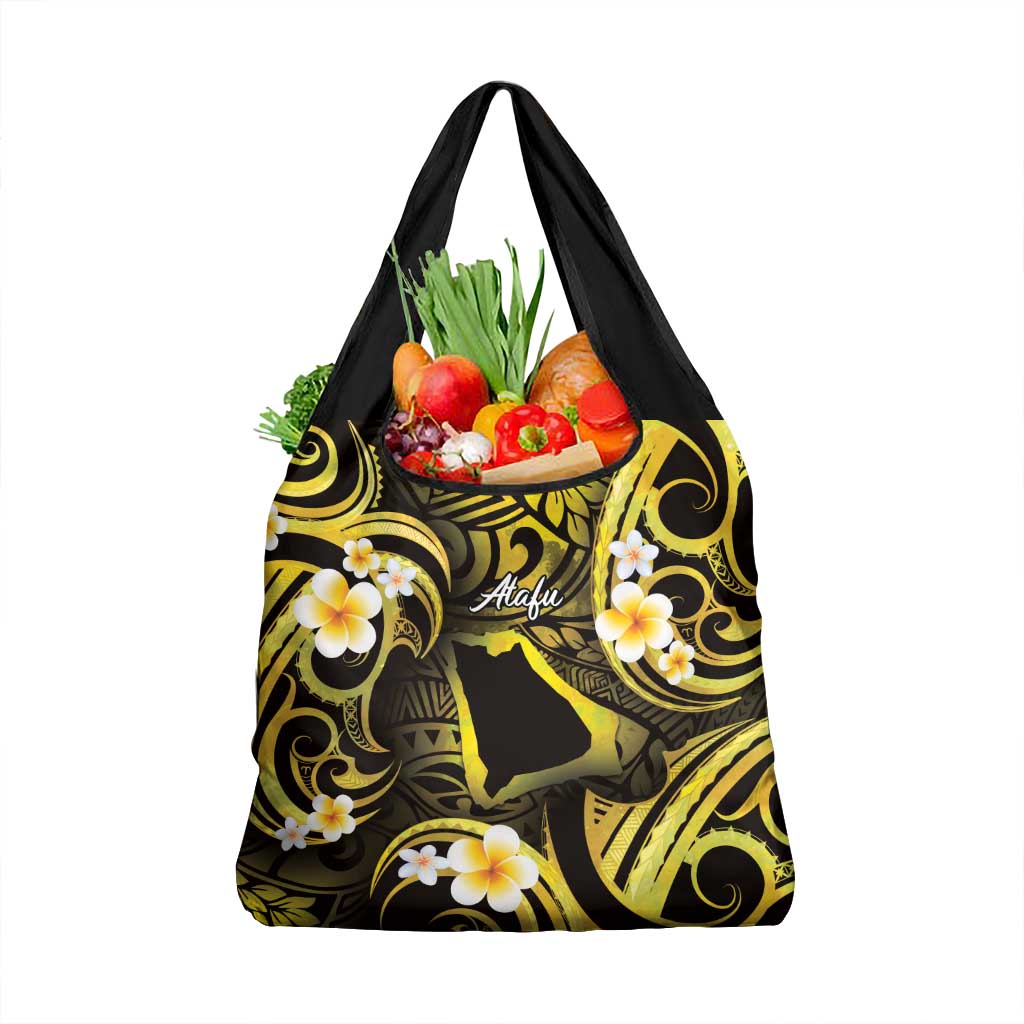 Tokelau Atafu Atoll Grocery Bag Polynesian Tattoo Plumeria With Map LT14 1-pack One Size Gold - Polynesian Pride