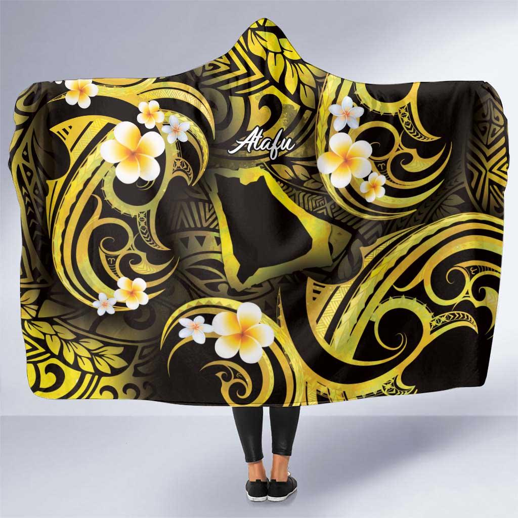 Tokelau Atafu Atoll Hooded Blanket Polynesian Tattoo Plumeria With Map LT14 One Size Gold - Polynesian Pride