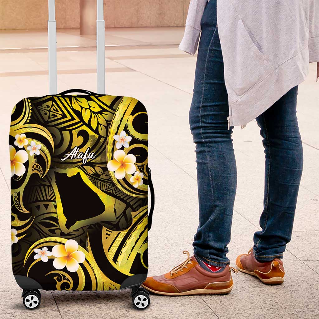 Tokelau Atafu Atoll Luggage Cover Polynesian Tattoo Plumeria With Map LT14 Gold - Polynesian Pride