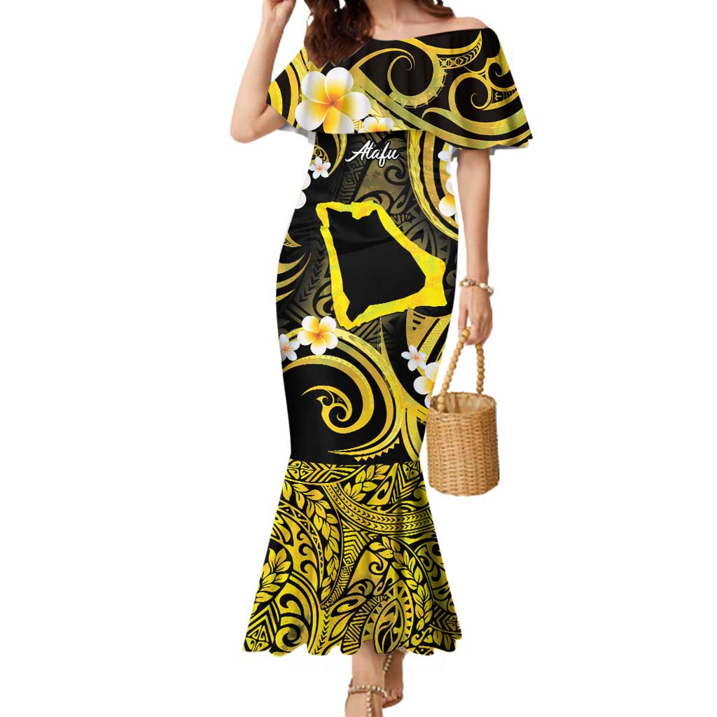 Tokelau Atafu Atoll Mermaid Dress Polynesian Tattoo Plumeria With Map LT14 Women Gold - Polynesian Pride