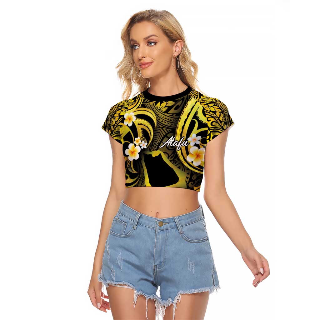 Tokelau Atafu Atoll Raglan Cropped T Shirt Polynesian Tattoo Plumeria With Map LT14 Female Gold - Polynesian Pride