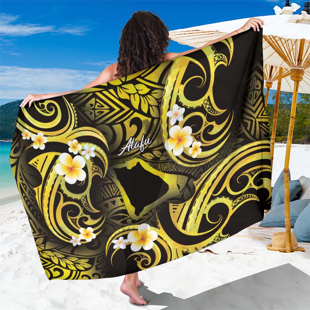 Tokelau Atafu Atoll Sarong Polynesian Tattoo Plumeria With Map LT14 One Size 44 x 66 inches Gold - Polynesian Pride