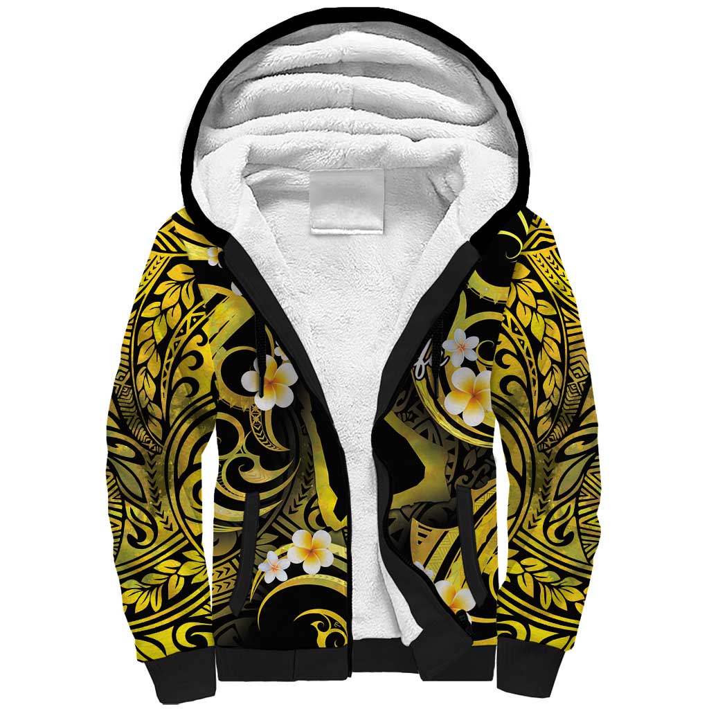 Tokelau Atafu Atoll Sherpa Hoodie Polynesian Tattoo Plumeria With Map LT14 Unisex Gold - Polynesian Pride