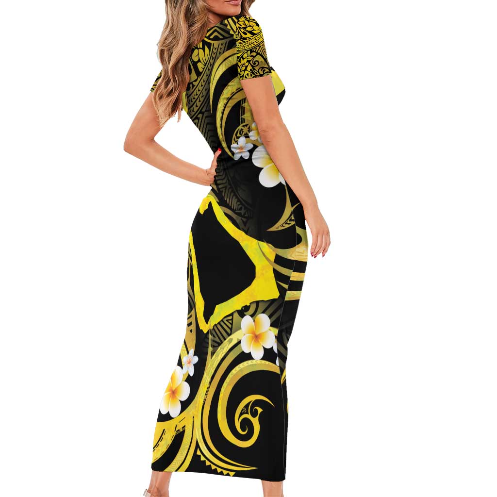 Tokelau Atafu Atoll Short Sleeve Bodycon Dress Polynesian Tattoo Plumeria With Map LT14 - Polynesian Pride