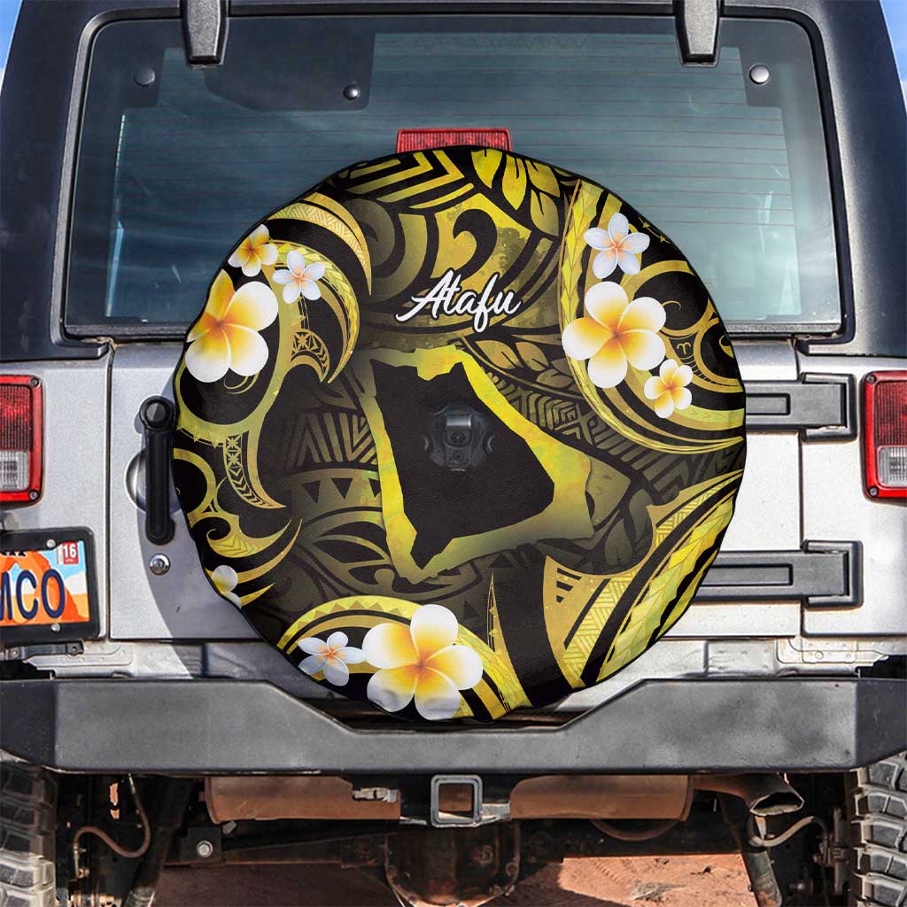 Tokelau Atafu Atoll Spare Tire Cover Polynesian Tattoo Plumeria With Map LT14 Gold - Polynesian Pride