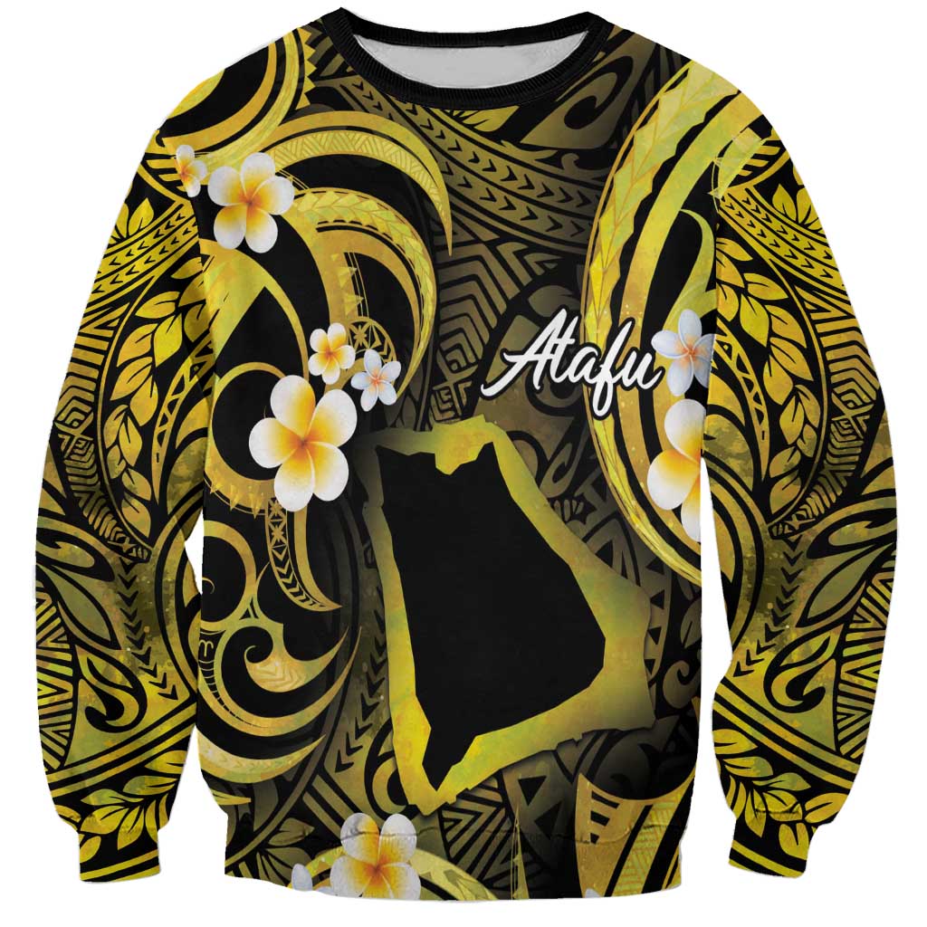 Tokelau Atafu Atoll Sweatshirt Polynesian Tattoo Plumeria With Map LT14 Unisex Gold - Polynesian Pride