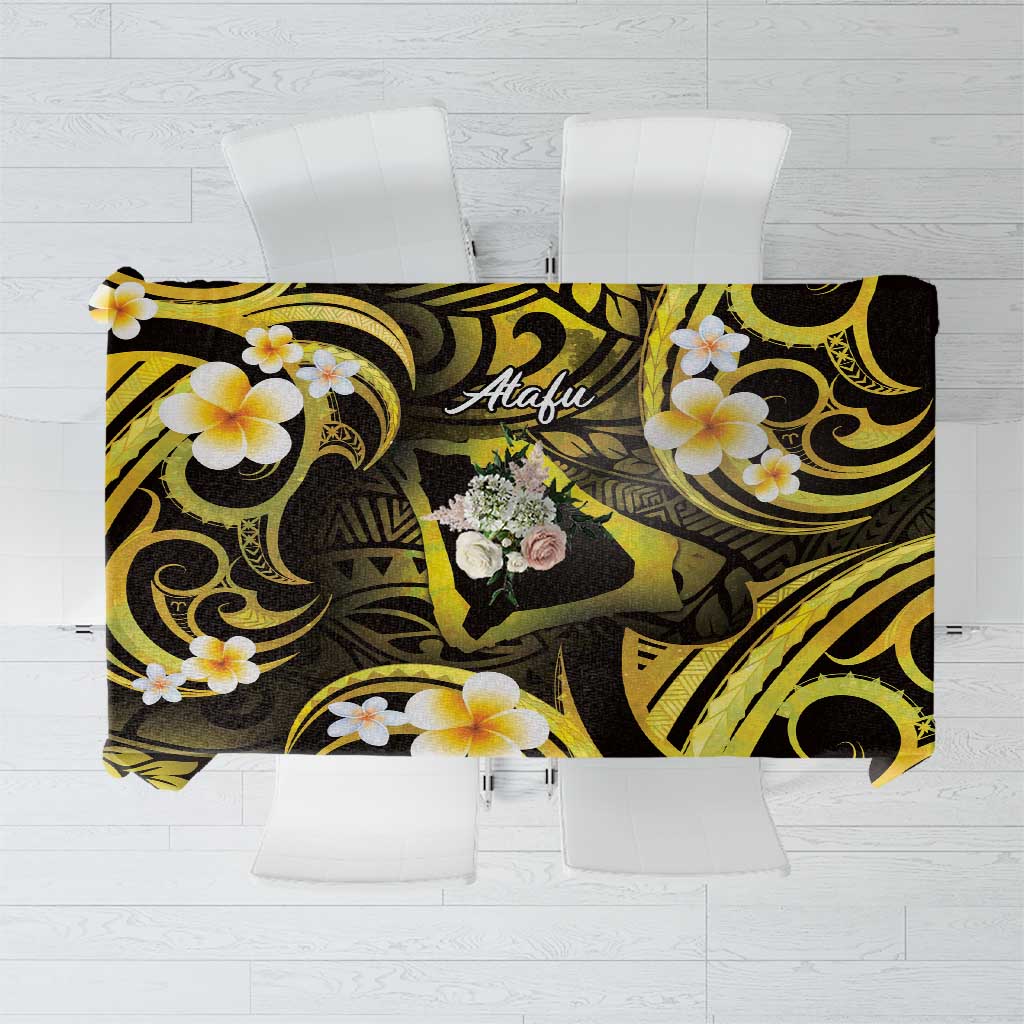 Tokelau Atafu Atoll Tablecloth Polynesian Tattoo Plumeria With Map LT14 Gold - Polynesian Pride