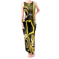 Tokelau Atafu Atoll Tank Maxi Dress Polynesian Tattoo Plumeria With Map LT14 Women Gold - Polynesian Pride
