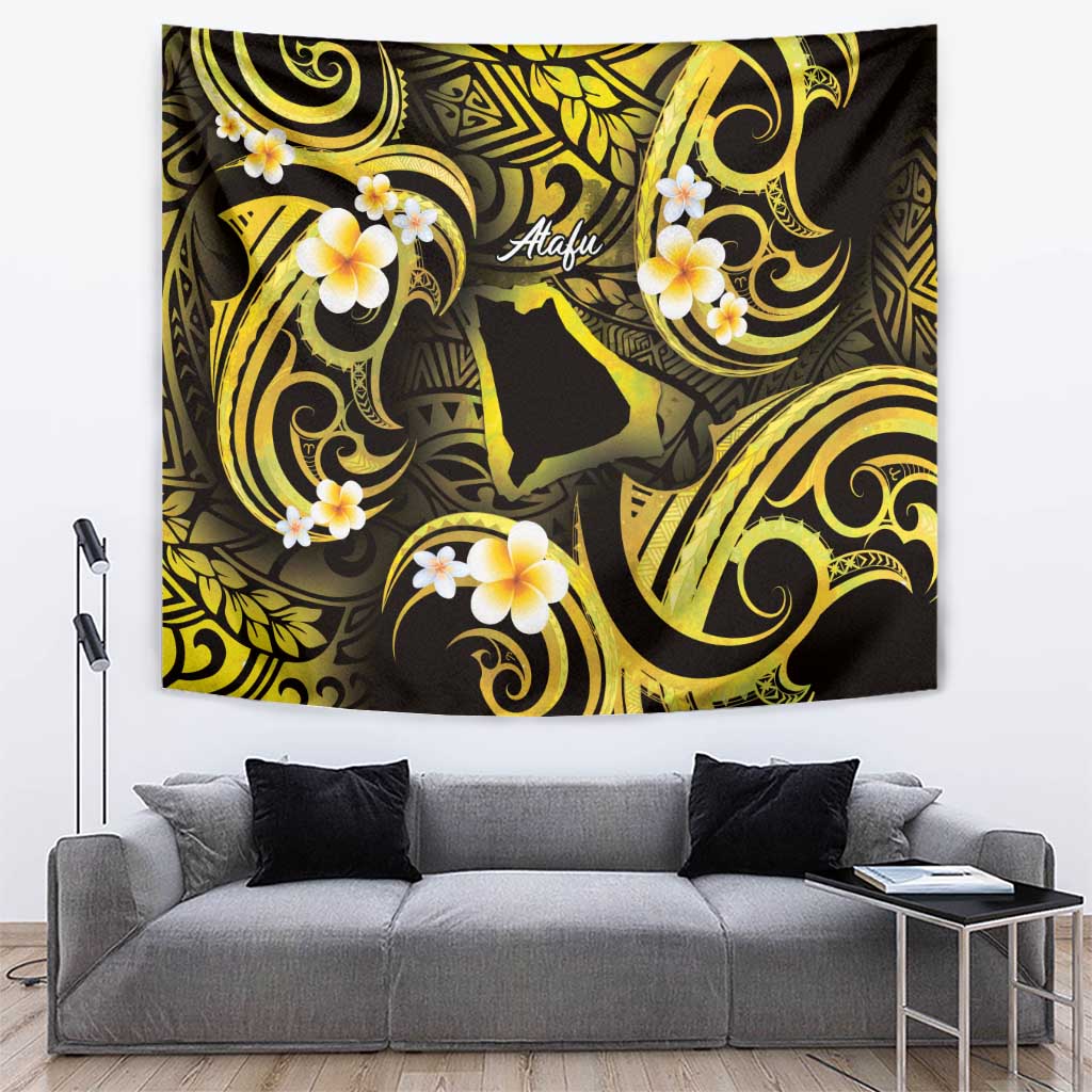 Tokelau Atafu Atoll Tapestry Polynesian Tattoo Plumeria With Map LT14 Gold - Polynesian Pride