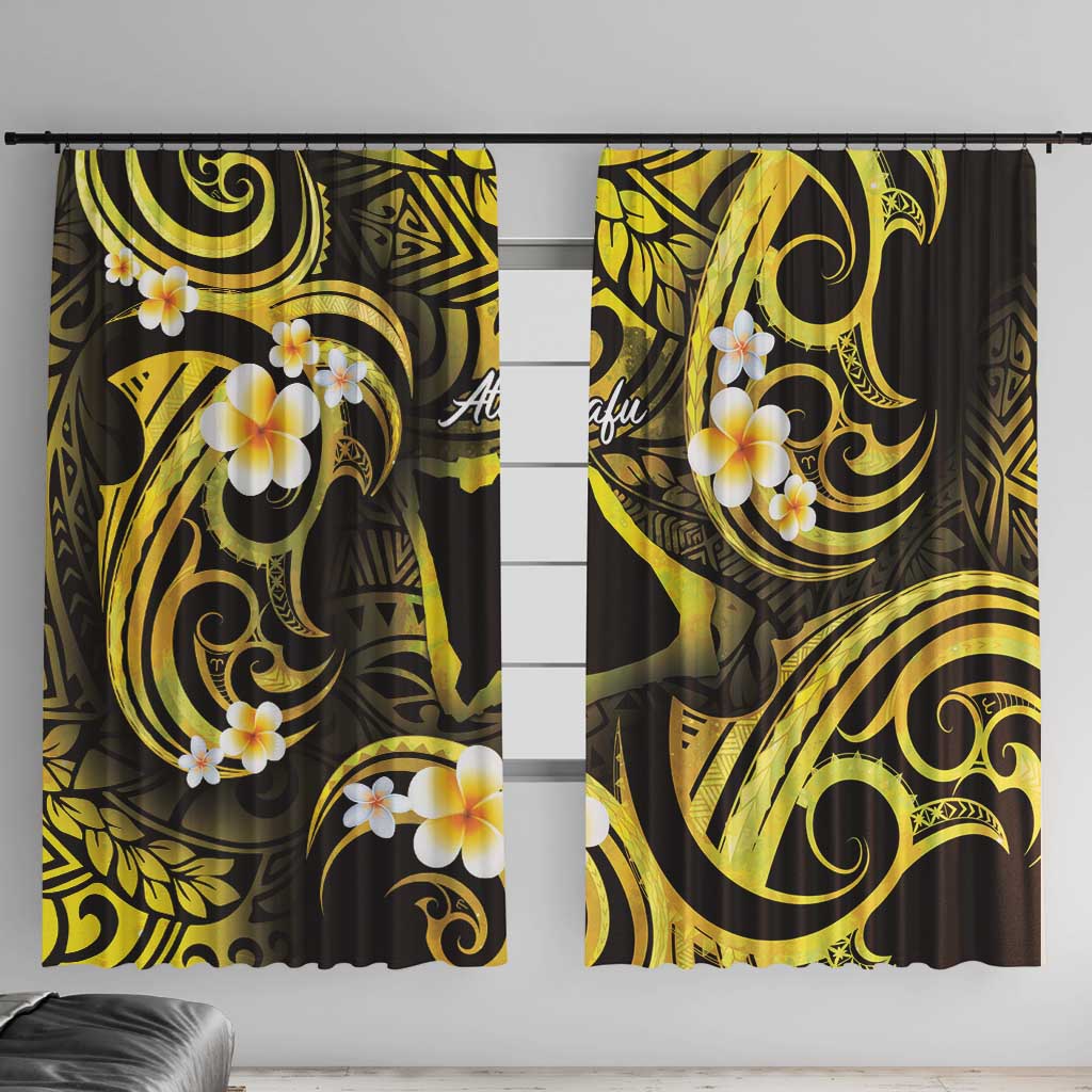 Tokelau Atafu Atoll Window Curtain Polynesian Tattoo Plumeria With Map LT14 With Hooks Gold - Polynesian Pride