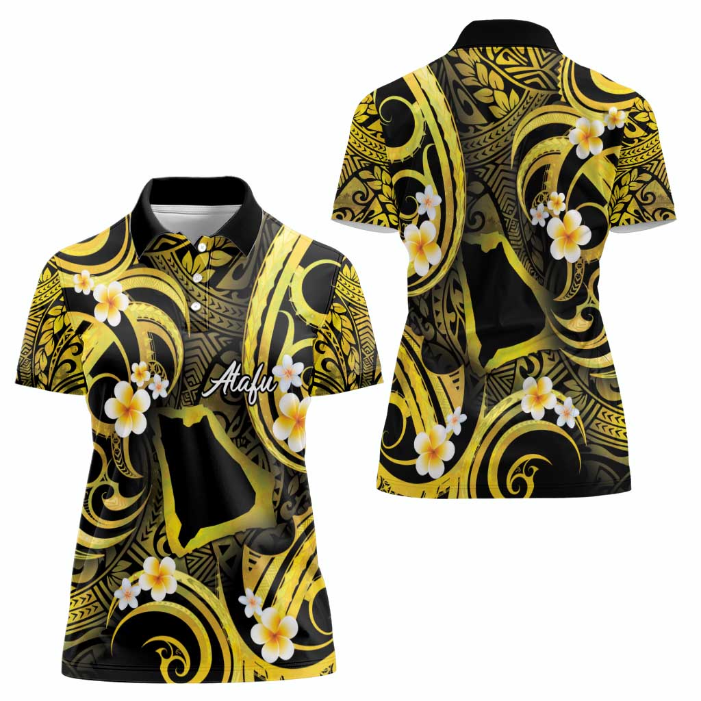 Tokelau Atafu Atoll Women Polo Shirt Polynesian Tattoo Plumeria With Map