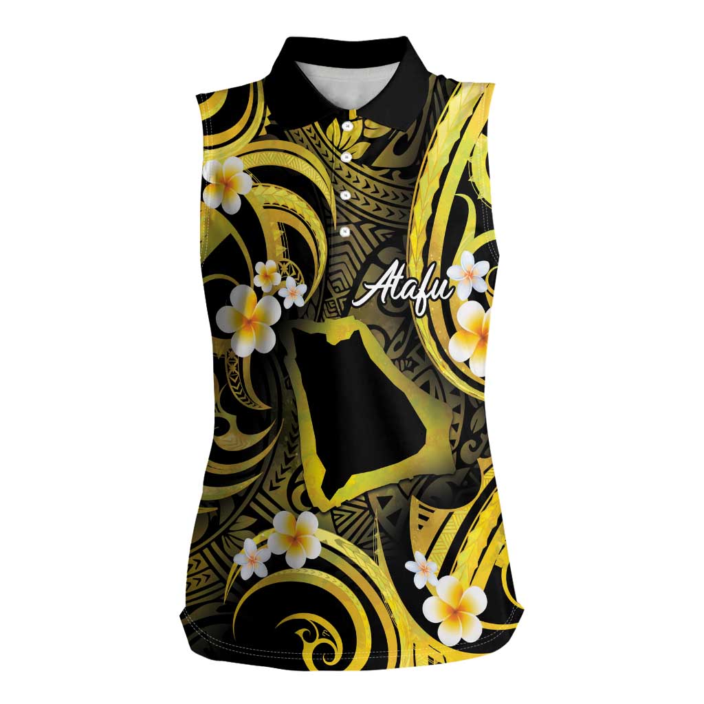 Tokelau Atafu Atoll Women Sleeveless Polo Shirt Polynesian Tattoo Plumeria With Map LT14 Female Gold - Polynesian Pride